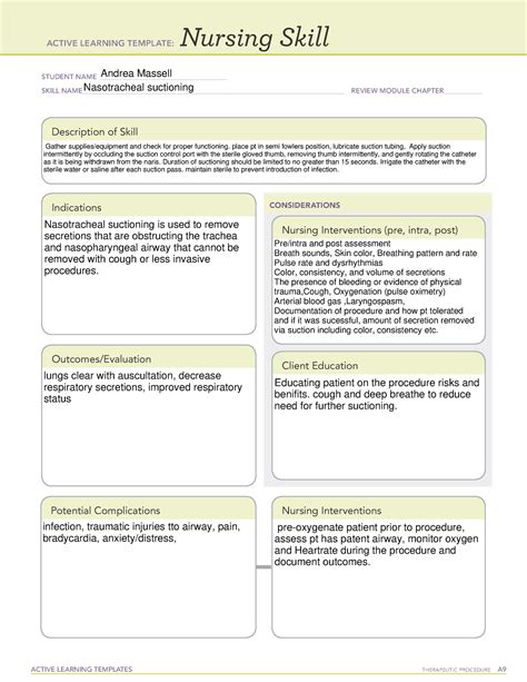 Tracheostomy Suctioning Nursing Skill Template