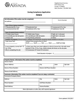 Fillable Online Main Number Zoning Compliance Application Fence