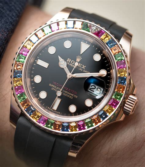 Rolex Yacht Master Sats Watch With Gem Set Bezel Hands On