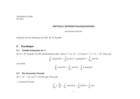 Zusammenfassung Partielle Differentialgleichungen Sommersemester 2012