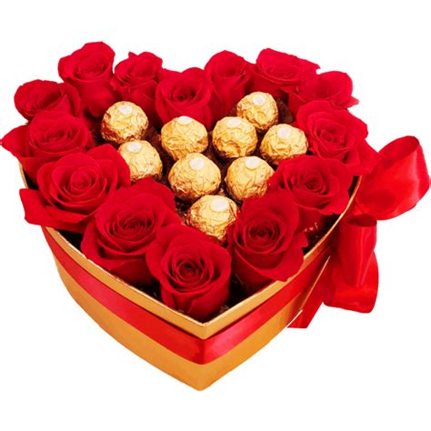 Caja corazón con 12 rosas rojas y 8 bombones ferreros El Jardin de Rosas