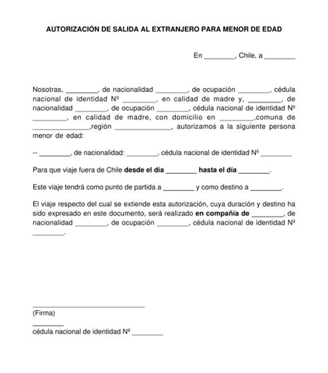 Autorización De Viaje Para Menores De Edad Modelo