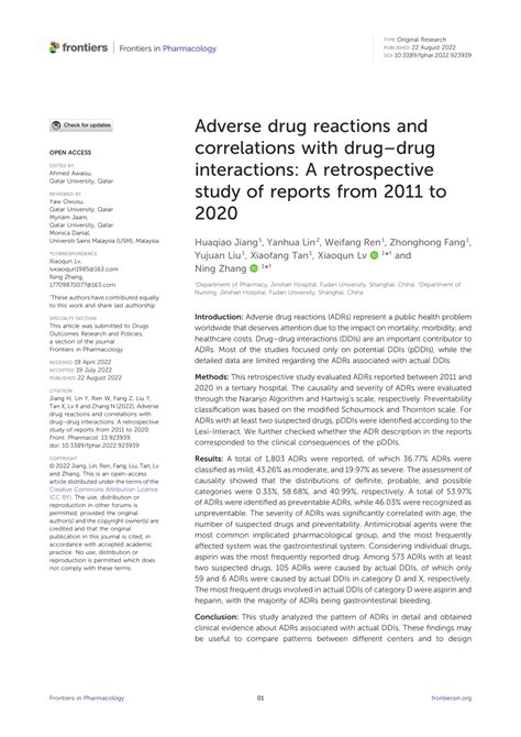 Pdf Adverse Drug Reactions And Correlations With Drugdrug