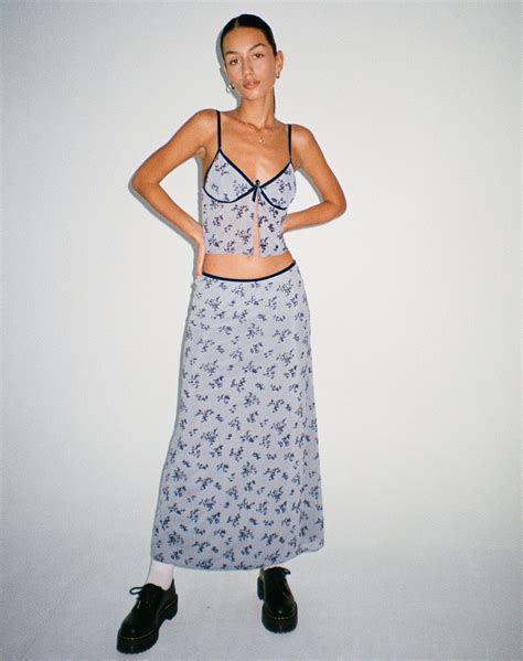 Blue Floral Print Low Rise Maxi Skirt | Rinzi – motelrocks-com-us