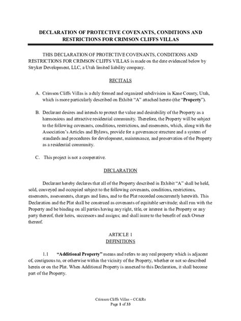 Fillable Online Declaration Of Protective Covenants For Fax Email Print