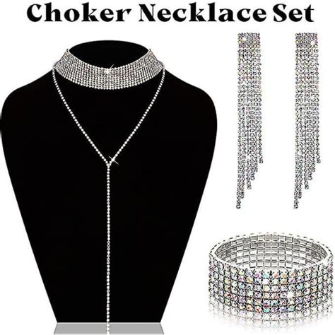 Delar Dam Strass Set Strass Tofs Choker Halsband Fransarmband