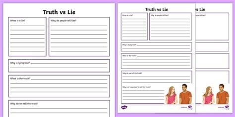 Truth Vs Lie Writing Worksheet Worksheet Twinkl