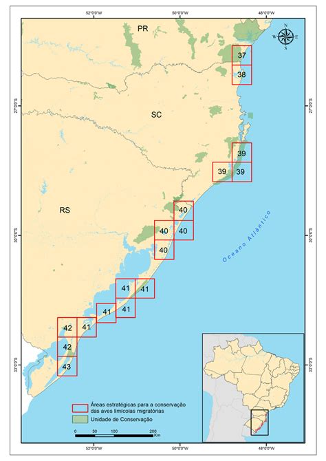 Localização das Áreas estratégicas para a conservação das aves