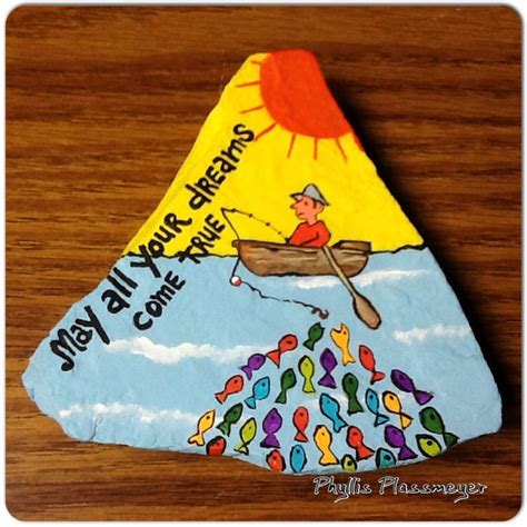 Fishing Painted Rock By Phyllis Plassmeyer Rock Painting Designs