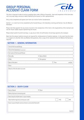 Fillable Online Cib Group Personal Accident Claim Form Afken Wealth