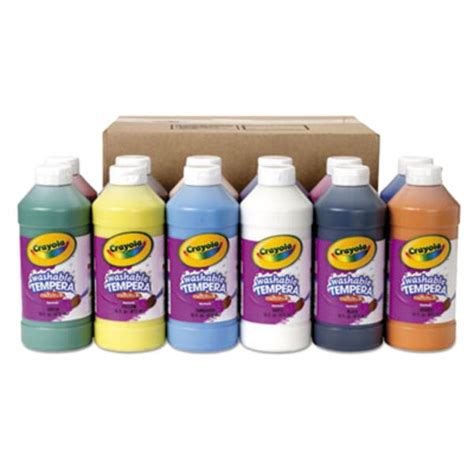 Crayola 548216 12 Assorted 16 Oz Washable Tempera Paint