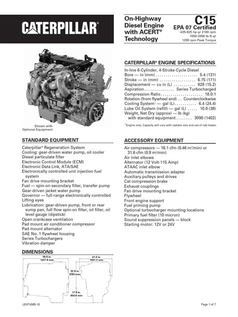 Caterpillar C15 Engine Specs Horsepower Diesel Engine