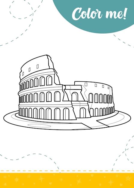 Premium Vector Coloring Page For Kids With Cartoon Roman Colosseum