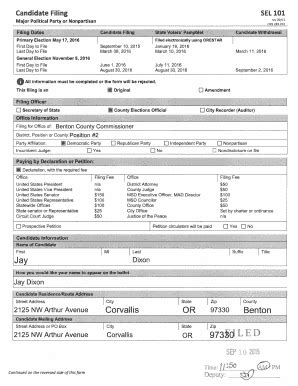 Fillable Online Co Benton Or Candidate Filing SEL 101 Benton County