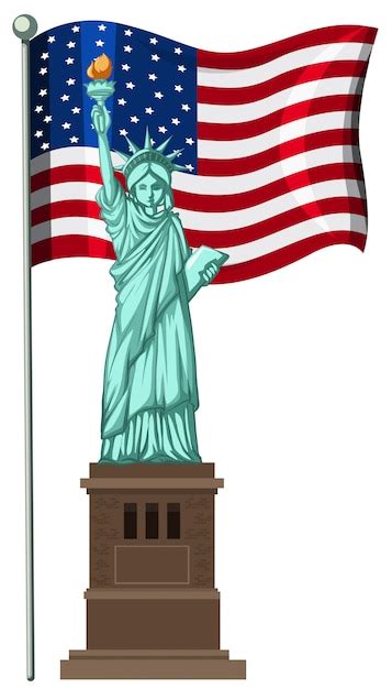 Estátua Da Liberdade Na Frente Da Bandeira Americana Vetor Premium