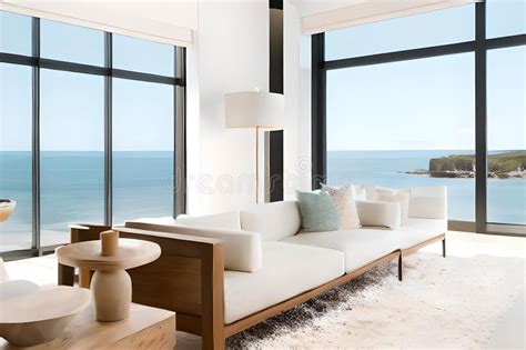 Coastal Retreat Living Room Stock Illustration - Illustration of ...