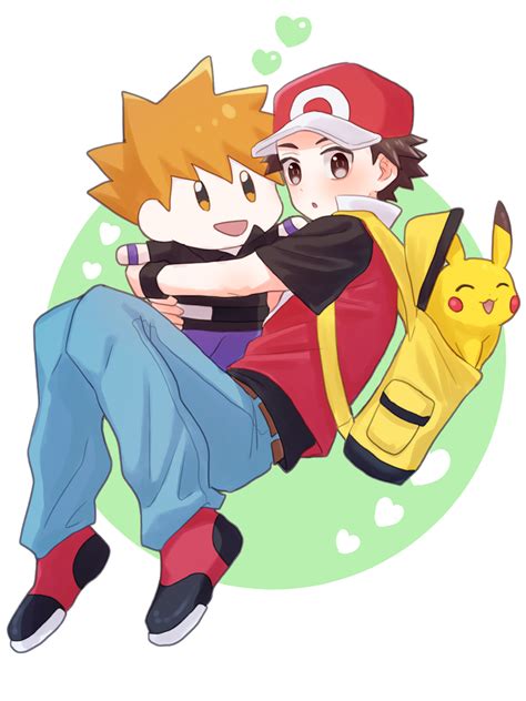 Pikachu Red And Blue Oak Pokemon And 1 More Drawn By Mochi Mocchi