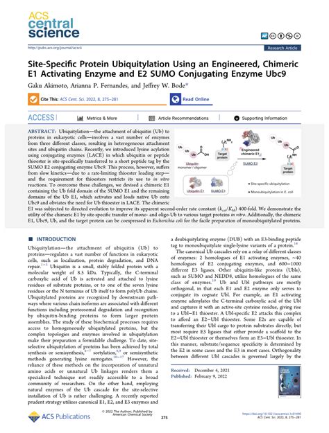 Pdf Site Specific Protein Ubiquitylation Using An Engineered