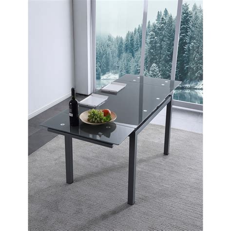 Table à manger extensible en verre et métal gris 110 170 x 70 x 75 cm