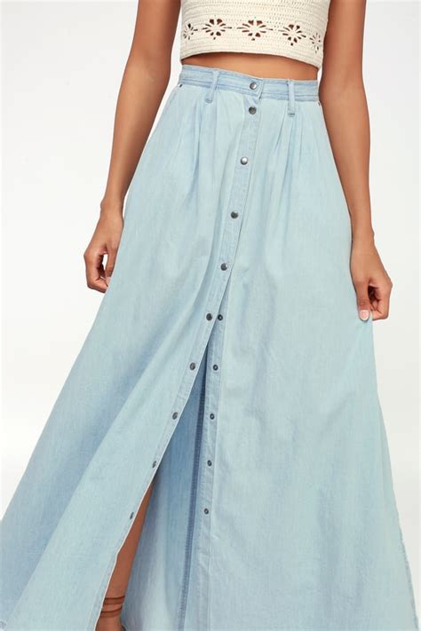 Pretty Blue Skirt Chambray Skirt Maxi Skirt