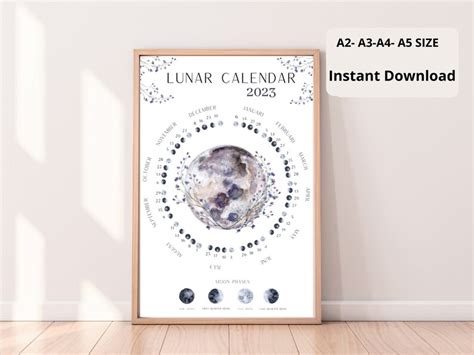 2023 Lunar Calendar Printable 2023 Moon Phases Calendar 2023 Etsy