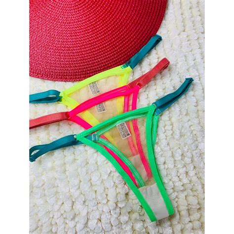 Calcinha Tanga Tule Neon Fio Regulagem Lingerie Moda Íntima Sexy