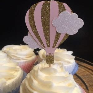 Hot Air Balloon Cupcake Toppers Up Up And Away Baby Shower Ct Etsy