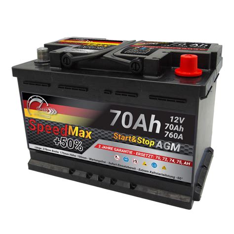 Batteria Speed Max 70 Ah AGM 760A Start Stop 12v Ricambi Auto SMC