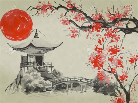 japan traditional sumi  painting watercolor  ink illustration
