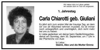 Traueranzeigen Von Carla Chiarotti Trauer Bz