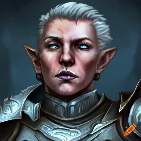 Intense Portrait Of A Short Haired Aasimar Male Paladin In A Dark