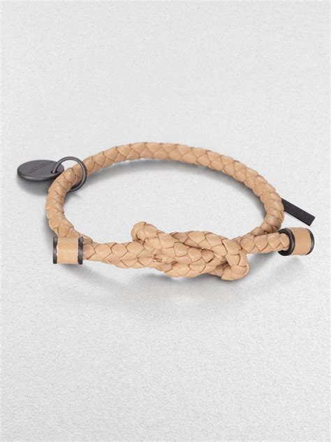 Bottega Veneta Intrecciato Knotted Leather Bracelet In Natural Lyst