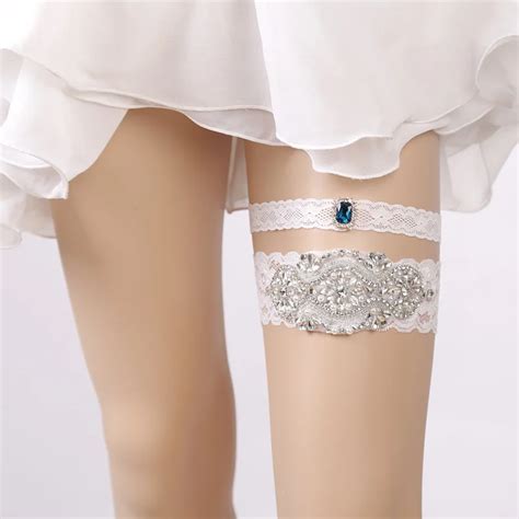 Aliexpress Buy Wedding Garters Blue Rhinestone White Lace Sexy