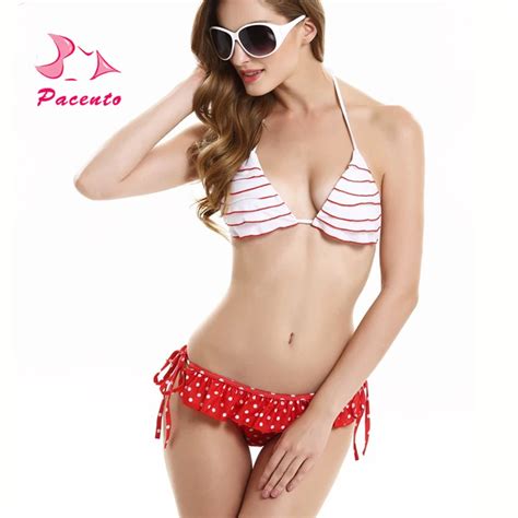 Pacento Bikinis Set 2018 Women Sexy Retro Striped Push Up Halter Bikini