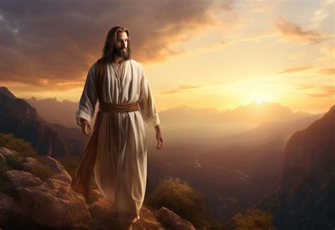 Premium Photo Jesus Christ In The Hills At Sunset In Bolta Realistic