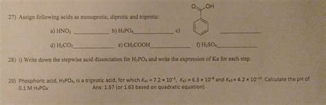 Solved Assign Following Acids As Monoprotic Diprotic And