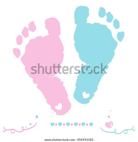 Twin Baby Girl Boy Feet Prints Stock Vector (Royalty Free) 496943185