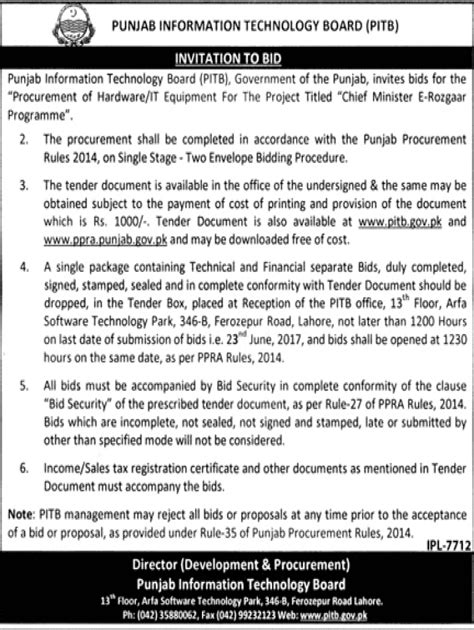 Fillable Online Pitb Gov Tender Document SUPPLY OF IT EQUIPMENT