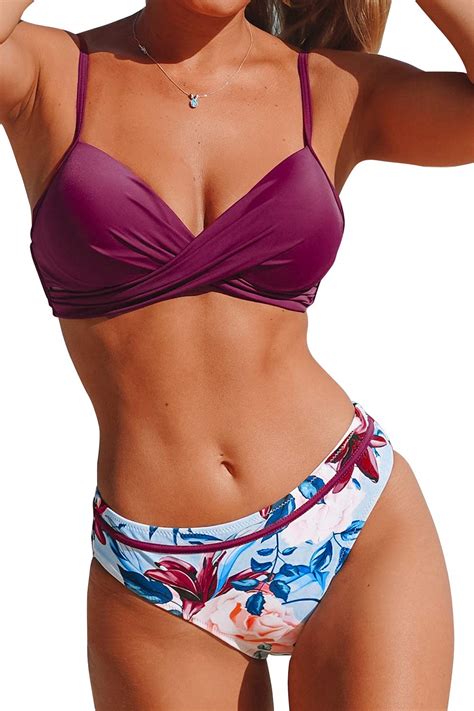 Cupshe Women S Bikini Set Wrap Mid Rise Cheeky Floral Swimsuit With