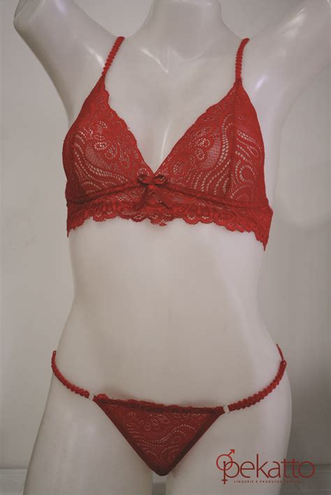 CONJUNTO LINGERIE RENDA SEM BOJO Pekatto