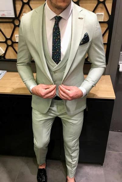 Men 3 Piece Sage Green Slim Fit Wedding Suit Party Wear Suits