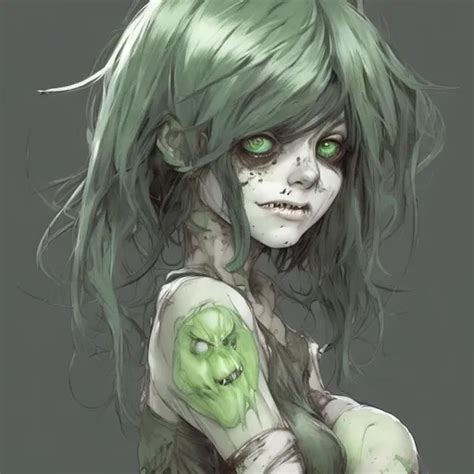 Character Design Of A Zombie Girl With Green Greyish Openart