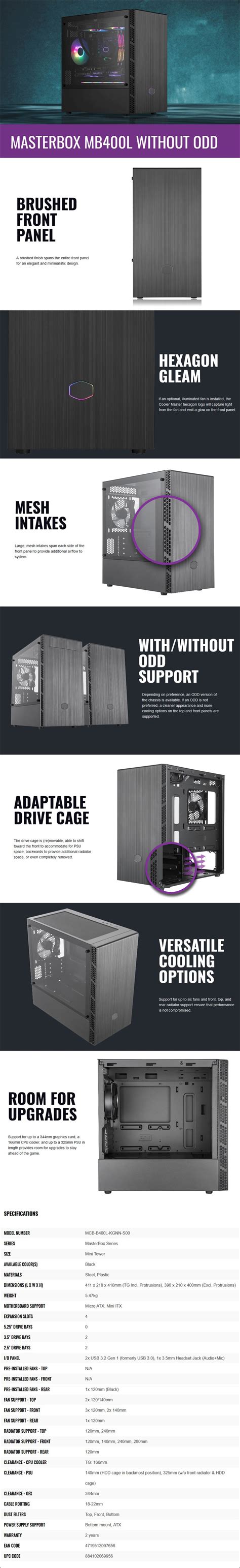 Cooler Master (MCB-B400L-KGNN-S00) MasterBox MB400L mATX Case