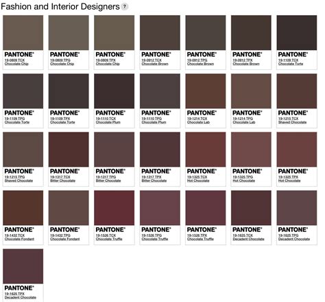 Pantone Color Chart for Brown Shades