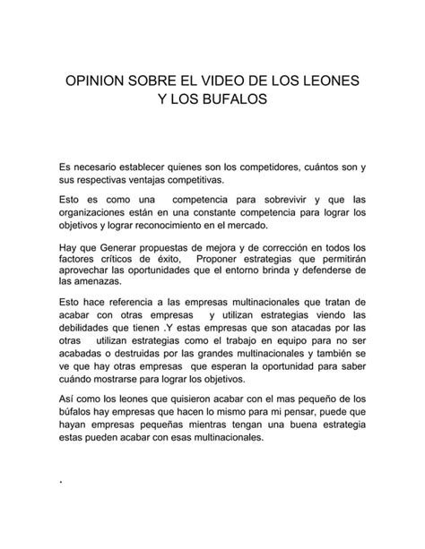 Opinion Sobre El Video De Los Leones Y Los Bufalos 1 PDF Descarga