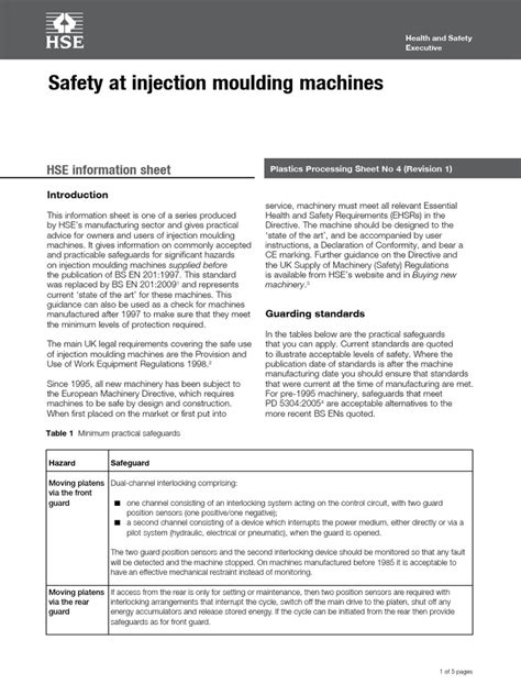 injection moulding machine safety guide  machines equipment