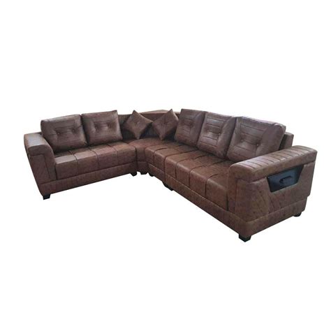 Seater Wooden Brown L Shape Leather Sofa Set At Rs Piece In