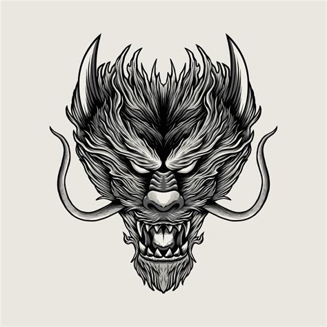 dragon head hand drawing black and white illustration design 6499296 ...