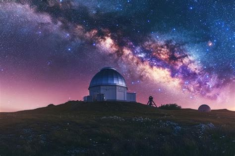 Premium AI Image | Observatory on Hill Under Starry Night Sky