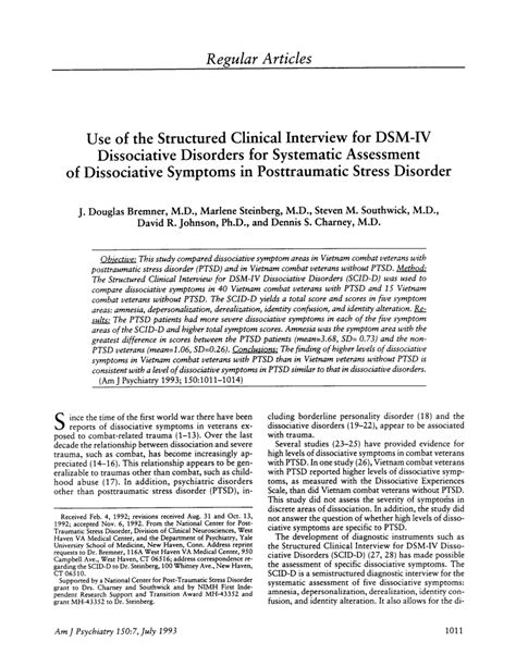 PDF Use Of The Structured Clinical Interview For DSM IV Dissociative